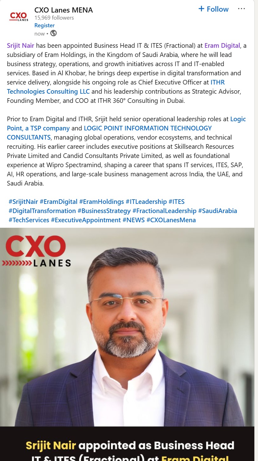 ERAM Digital - Business Head IT & ITES Announcement